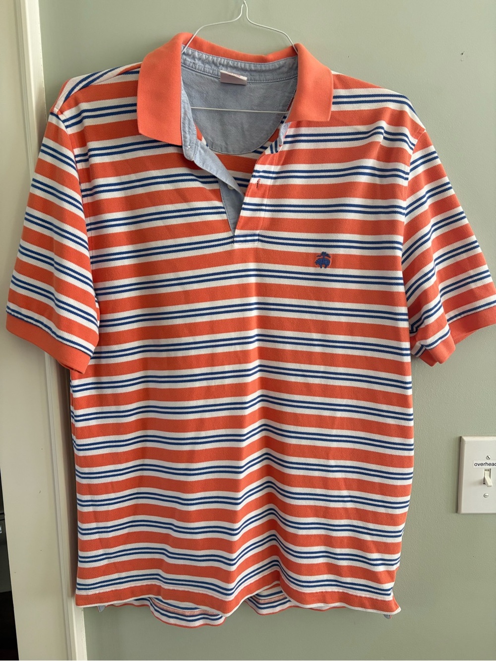Brooks Brothers Orange, Navy & White Striped Polo